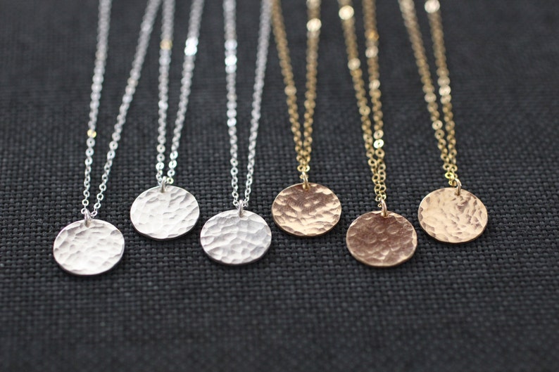 Delicate Necklace, Dainty Gold Necklace, Gold Necklace, Hammered Disc, Coin Necklace, Medallion Pendant, Gold Pendant, Rose Gold, N302 image 5