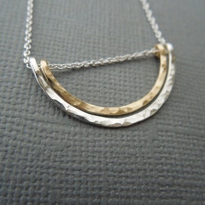 Simple Delicate Dainty Necklace, Arch, Hammered, Mixed Metals, Two Tone, Sterling Silver, Gold Fill, Simple, Modern, Bridesmaid Gift, N34 image 1