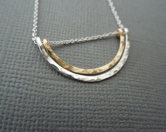 Simple Delicate Dainty Necklace, Arch, Hammered, Mixed Metals, Two Tone, Sterling Silver, Gold Fill, Simple, Modern, Bridesmaid Gift, N34