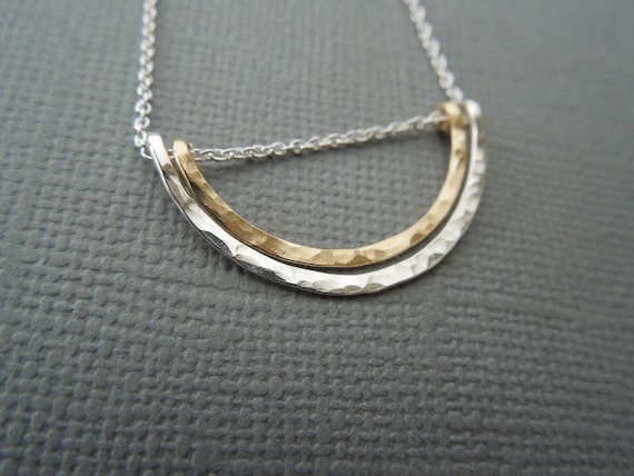Simple Delicate Dainty Necklace, Arch, Hammered, Mixed Metals, Two Tone, Sterling Silver, Gold Fill, Simple, Modern, Bridesmaid Gift, N34