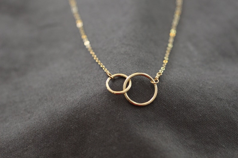 Gold Circles Necklace Connected Circles Two Gold Circles Etsy