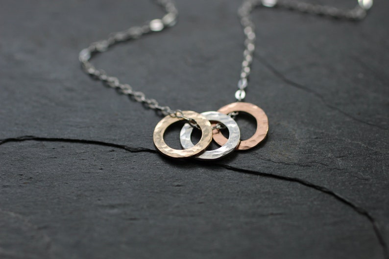 Three Circles Mixed Metals Necklace Silver Rose Gold Yellow Etsy