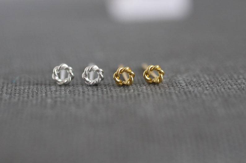 Tiny Circle Stud Earrings, Sterling Silver Posts, Dainty Gold Circle, Second Third Piercing, Barely There, Itty Bitty, Super Tiny E30 image 1