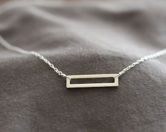 Collana semplice in argento, collana in argento sterling, collana rettangolare, collana delicata in argento, collana delicata, collana a strati, N05
