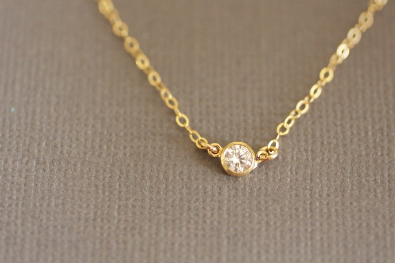 Delicate Gold Necklace, Dainty Necklace, Small Tiny, Bezel Set CZ, Small Diamond, Bridesmaids Gift, Layering Necklace, Simple, N01 image 4