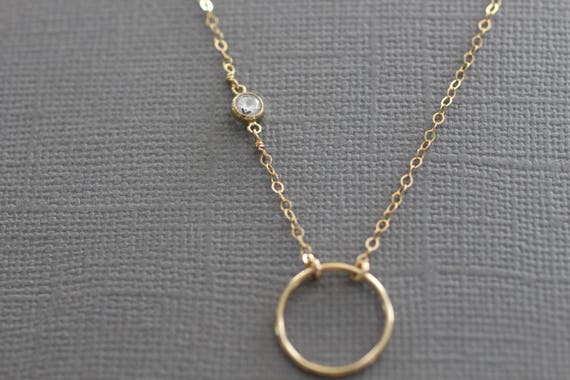 Delicate Necklace, Dainty Gold Necklace, Small Circle Necklace, Tiny CZ Necklace, Thin Necklace, Small Diamond, Fake Diamond N102