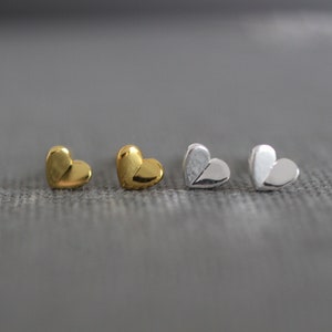 Heart Earrings, Small Gold Earrings, Sterling Silver Heart, Stud Earrings, Post, Second Hole Earrings, Gift for Her E31 image 1