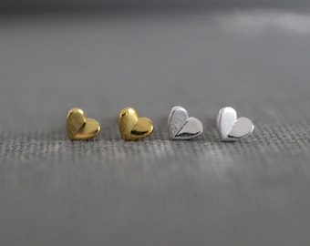 Heart Earrings, Small Gold Earrings, Sterling Silver Heart, Stud Earrings, Post, Second Hole Earrings, Gift for Her E31