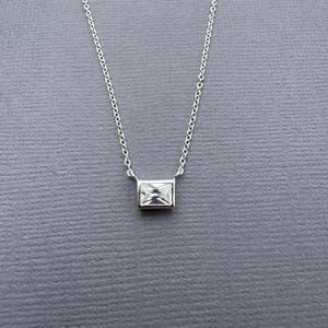 Sterling Silber Zirkonia Halskette, Einfach, Rechteck Lünette, Baguette, Schichtung Halskette