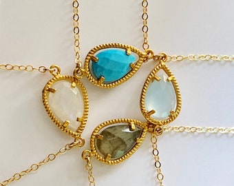 Gemstone Necklace, Gold Necklace, Dainty Necklace, Delicate Necklace, Gold Gemstone Necklace, Turquoise, Moonstone, Labradorite, Aqua