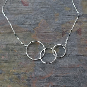 Three Circles Necklace, Mother's Necklace, Gift for Her, Connected Circles, Expectant Mother, Simple, Love, Sterling Silver Jewelry, N115 image 3