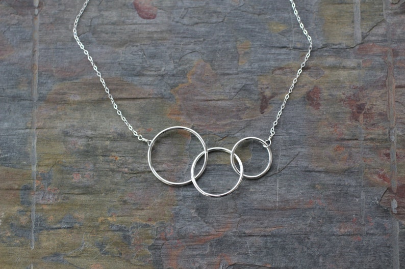 Three Circles Necklace, Mother's Necklace, Gift for Her, Connected Circles, Expectant Mother, Simple, Love, Sterling Silver Jewelry, N115 image 3