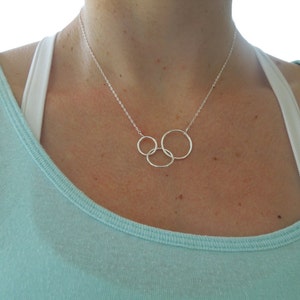 Three Circles Necklace, Mother's Necklace, Gift for Her, Connected Circles, Expectant Mother, Simple, Love, Sterling Silver Jewelry, N115 image 4