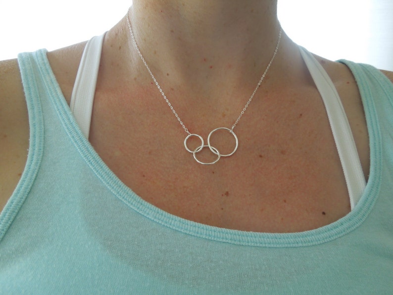 Three Circles Necklace, Mother's Necklace, Gift for Her, Connected Circles, Expectant Mother, Simple, Love, Sterling Silver Jewelry, N115 image 4