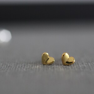 Heart Earrings, Small Gold Earrings, Sterling Silver Heart, Stud Earrings, Post, Second Hole Earrings, Gift for Her E31 image 2