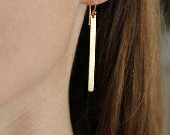 Gold Bar Earrings, Minimalist Earrings, Simple Earrings, Dainty Earrings, Sleek Bars, Long Bar Earrings, Sterling Silver, Bar Earrings, E40