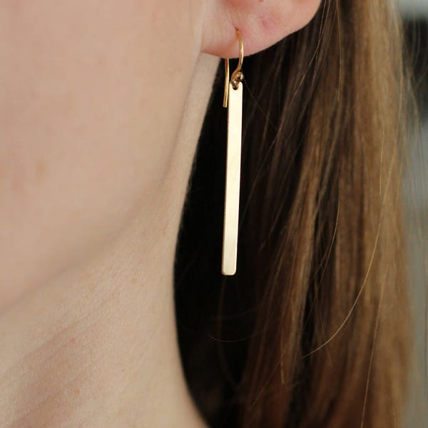 Gold Bar Earrings, Minimalist Earrings, Simple Earrings, Dainty Earrings, Sleek Bars, Long Bar Earrings, Sterling Silver, Bar Earrings, E40