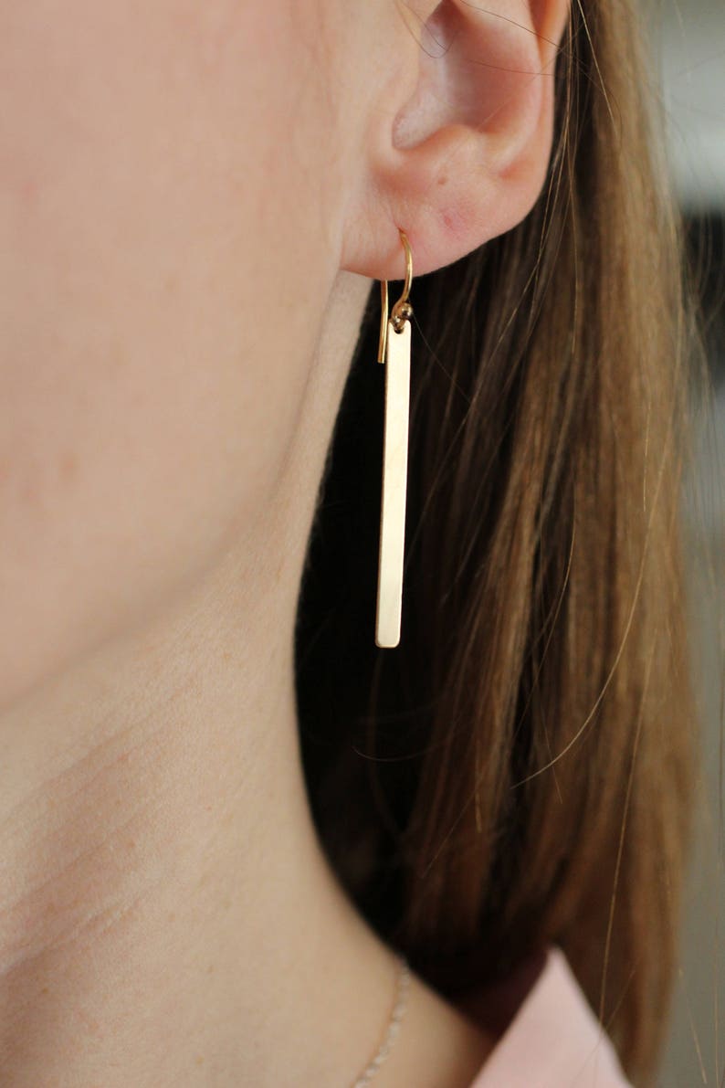 Gold Bar Earrings, Minimalist Earrings, Simple Earrings, Dainty Earrings, Sleek Bars, Long Bar Earrings, Sterling Silver, Bar Earrings, E40 14K GOLD FILLED