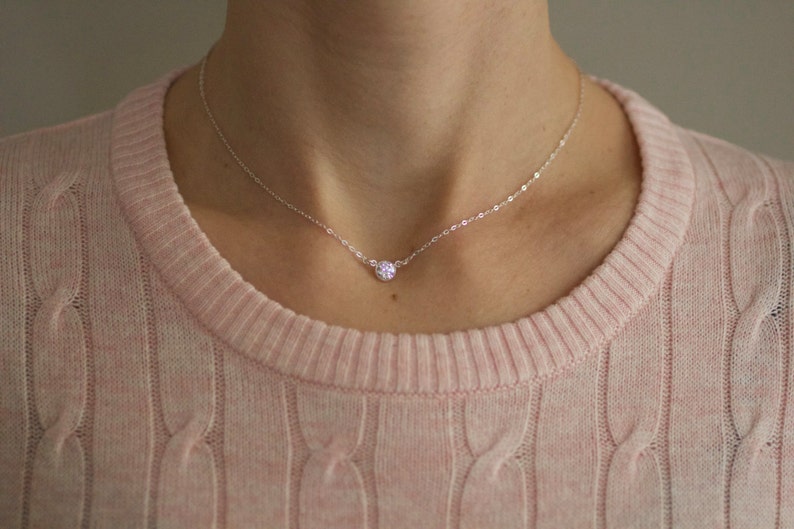 Small Gold Necklace, Delicate Diamond Necklace, Dainty Necklace, Sterling Silver, Choker Necklace, Cubic Zirconia CZ, Bridesmaids Gift, N130 image 3