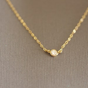 Delicate Gold Necklace, Dainty Necklace, Small Tiny, Bezel Set CZ, Small Diamond, Bridesmaids Gift, Layering Necklace, Simple, N01 image 8