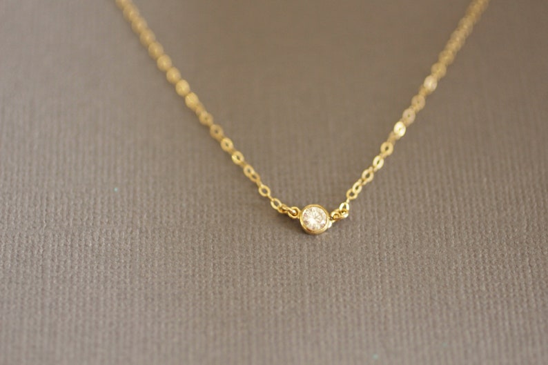 Delicate Gold Necklace, Dainty Necklace, Small Tiny, Bezel Set CZ, Small Diamond, Bridesmaids Gift, Layering Necklace, Simple, N01 image 8