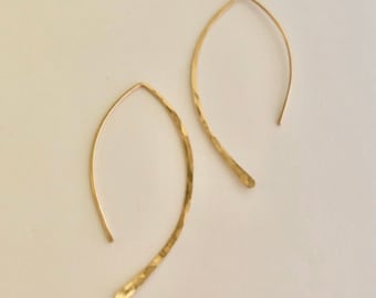 Simple Hoops Earrings, Sterling Silver, Almond Earwires, Upside Down Hoops, Rose Gold Hoops, Gold Hoops, E27