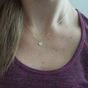 Small Delicate Necklace, Gold Dainty Layered Necklace, Tiny Gold, Hammered Circle Bridesmaids Gift, Tiny Disc Necklace, Dot Medallion, N150 image 3