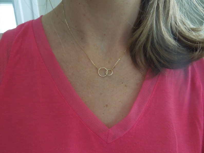 Gold Circles Necklace Connected Circles Two Gold Circles Etsy