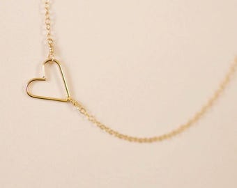 Delicado collar de corazón de oro: chapado en oro de 14 k, cadena de plata esterlina