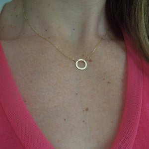 Tiny Gold Hammered Circle Necklace, Small, Delicate, Dainty, Gift Under 25, Simple, Modern, Classic, Everyday