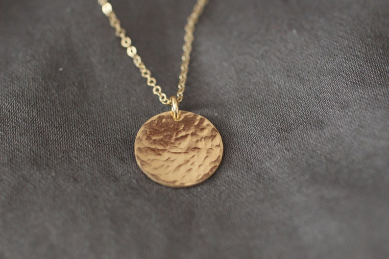 Delicate Necklace, Dainty Gold Necklace, Gold Necklace, Hammered Disc, Coin Necklace, Medallion Pendant, Gold Pendant, Rose Gold, N302 14K GOLD FILLED