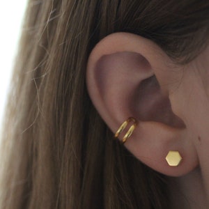 Hexagon Earrings, Gold Studs, Silver Hexagon Earrings, Simple Post Earrings, Delicate Earrings, Dainty Earrings, Geometric, Shiny Earrings image 2