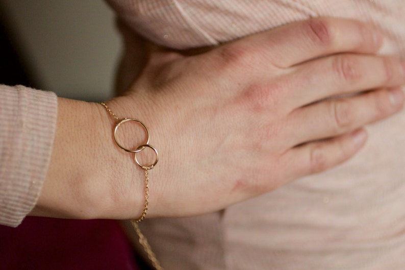 Two Circle Bracelet, Gold Circle Bracelet, Silver Circle Bracelet, Mothers Day Gift, Mothers Bracelet, Connected Circles, B04 image 4