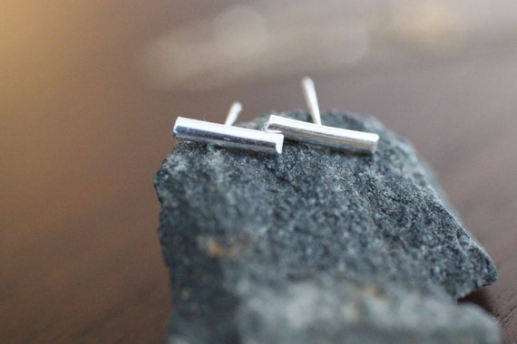 Silver Post Earrings, Bar Earrings, Stick Stud Earrings, Sterling Silver Earrings, Small Post Earrings, Simple Gold Earrings, Dash, Bar, E19