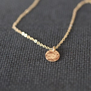 Small Delicate Necklace, Gold Dainty Layered Necklace, Tiny Gold, Hammered Circle Bridesmaids Gift, Tiny Disc Necklace, Dot Medallion, N150 14K GOLD FILLED