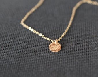 Small Delicate Necklace, Gold Dainty Layered Necklace, Tiny Gold, Hammered Circle Bridesmaids Gift, Tiny Disc Necklace, Dot Medallion, N150