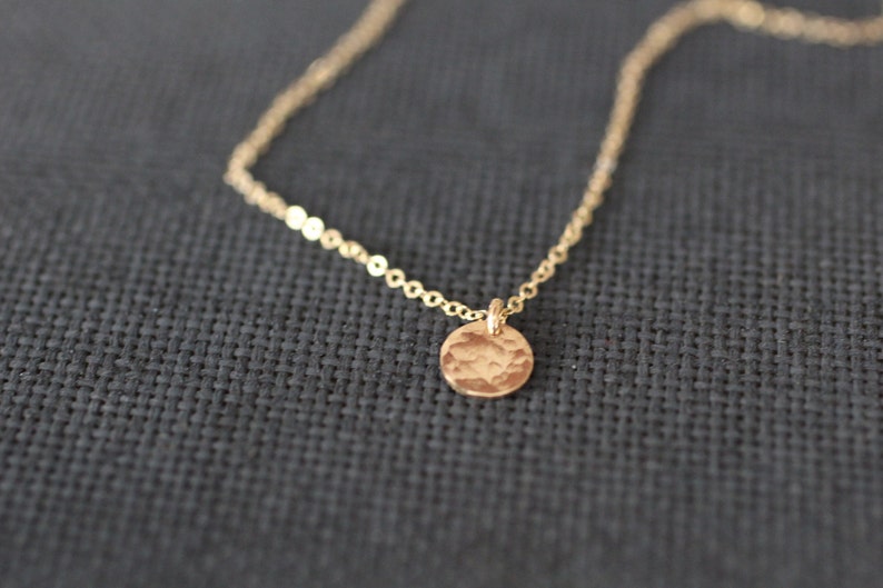 Small Delicate Necklace, Gold Dainty Layered Necklace, Tiny Gold, Hammered Circle Bridesmaids Gift, Tiny Disc Necklace, Dot Medallion, N150 14K GOLD FILLED