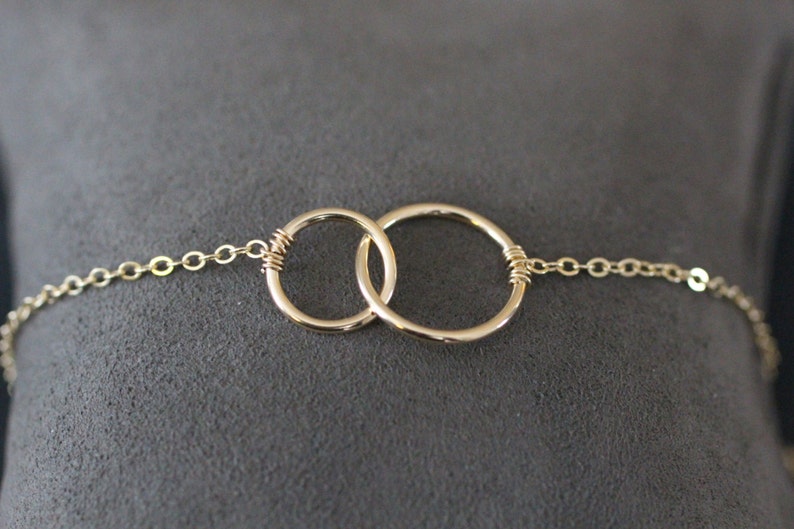 Two Circle Bracelet, Gold Circle Bracelet, Silver Circle Bracelet, Mothers Day Gift, Mothers Bracelet, Connected Circles, B04 image 3