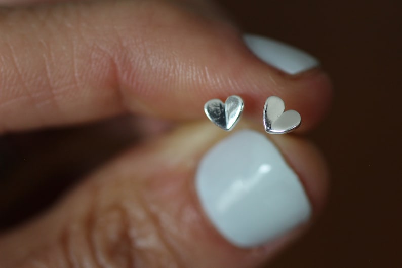 Heart Earrings, Small Gold Earrings, Sterling Silver Heart, Stud Earrings, Post, Second Hole Earrings, Gift for Her E31 image 5