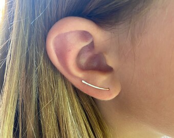 Ear Climbers, Gold Ear Climbers, Silver Ear Climbers, Arch Bar Ear Climbers, Simple Ear Cuff, Lightweight, Small Bar Ear Crawler