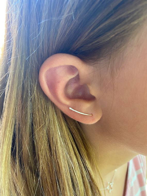 Ear Climbers, Gold Ear Climbers, Silver Ear Climbers, Arch Bar Ear Climbers, Simple Ear Cuff, Lightweight, Small Bar Ear Crawler