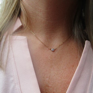 Delicate Gold Necklace, Dainty Necklace, Small Tiny, Bezel Set CZ, Small Diamond, Bridesmaids Gift, Layering Necklace, Simple, N01 image 2