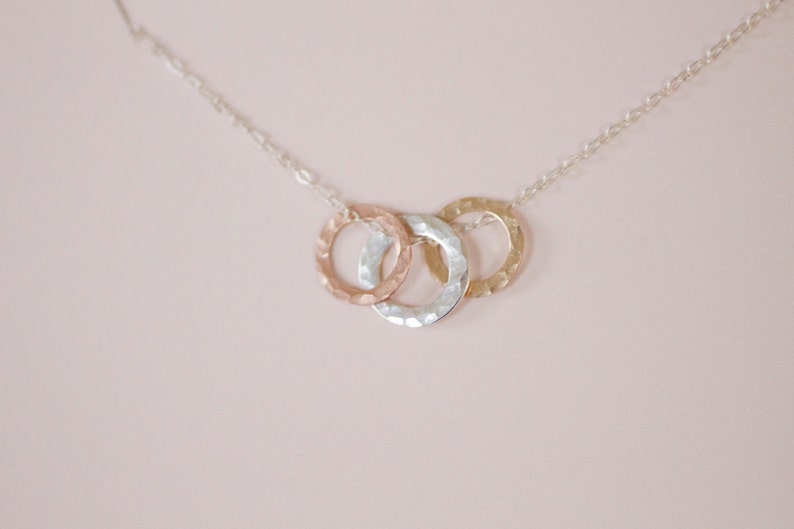 Three Circles Mixed Metals Necklace Silver Rose Gold Yellow Etsy