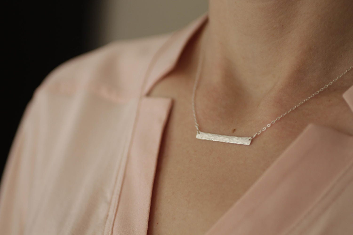 gold necklace gold bar necklace hammered bar simple Etsy