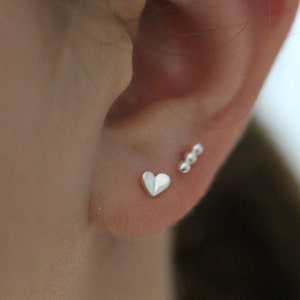 Heart Earrings, Small Gold Earrings, Sterling Silver Heart, Stud Earrings, Post, Second Hole Earrings, Gift for Her E31 image 7