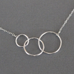 Three Circles Necklace, Mother's Necklace, Gift for Her, Connected Circles, Expectant Mother, Simple, Love, Sterling Silver Jewelry, N115