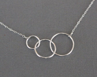 Three Circles Necklace, Mother's Necklace, Gift for Her, Connected Circles, Expectant Mother, Simple, Love, Sterling Silver Jewelry, N115