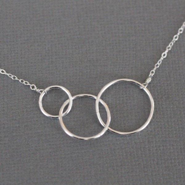 Three Circles Necklace, Mother's Necklace, Gift for Her, Connected Circles, Expectant Mother, Simple, Love, Sterling Silver Jewelry, N115