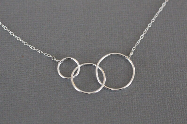 Three Circles Necklace, Mother's Necklace, Gift for Her, Connected Circles, Expectant Mother, Simple, Love, Sterling Silver Jewelry, N115 image 1