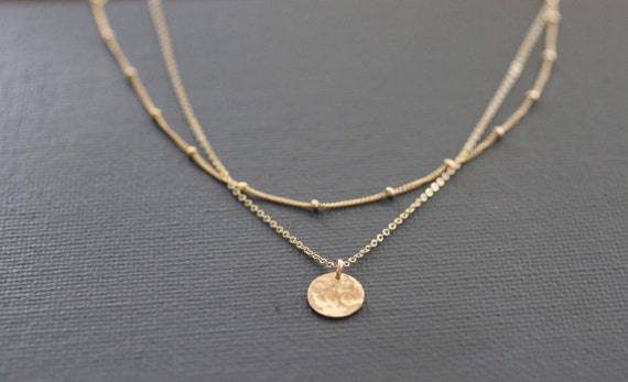 Delicate Necklace, Dainty Gold Necklace, Layered Necklace, Dainty Necklace, Sterling Silver, Hammered Disc, Pounded Metal, Satellite, N79